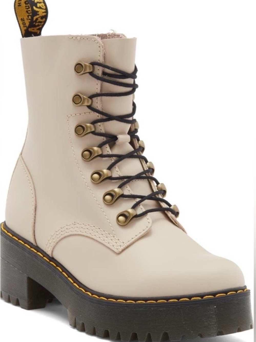 Dr. Martens Cream Lace-Up Platform Combat Boots